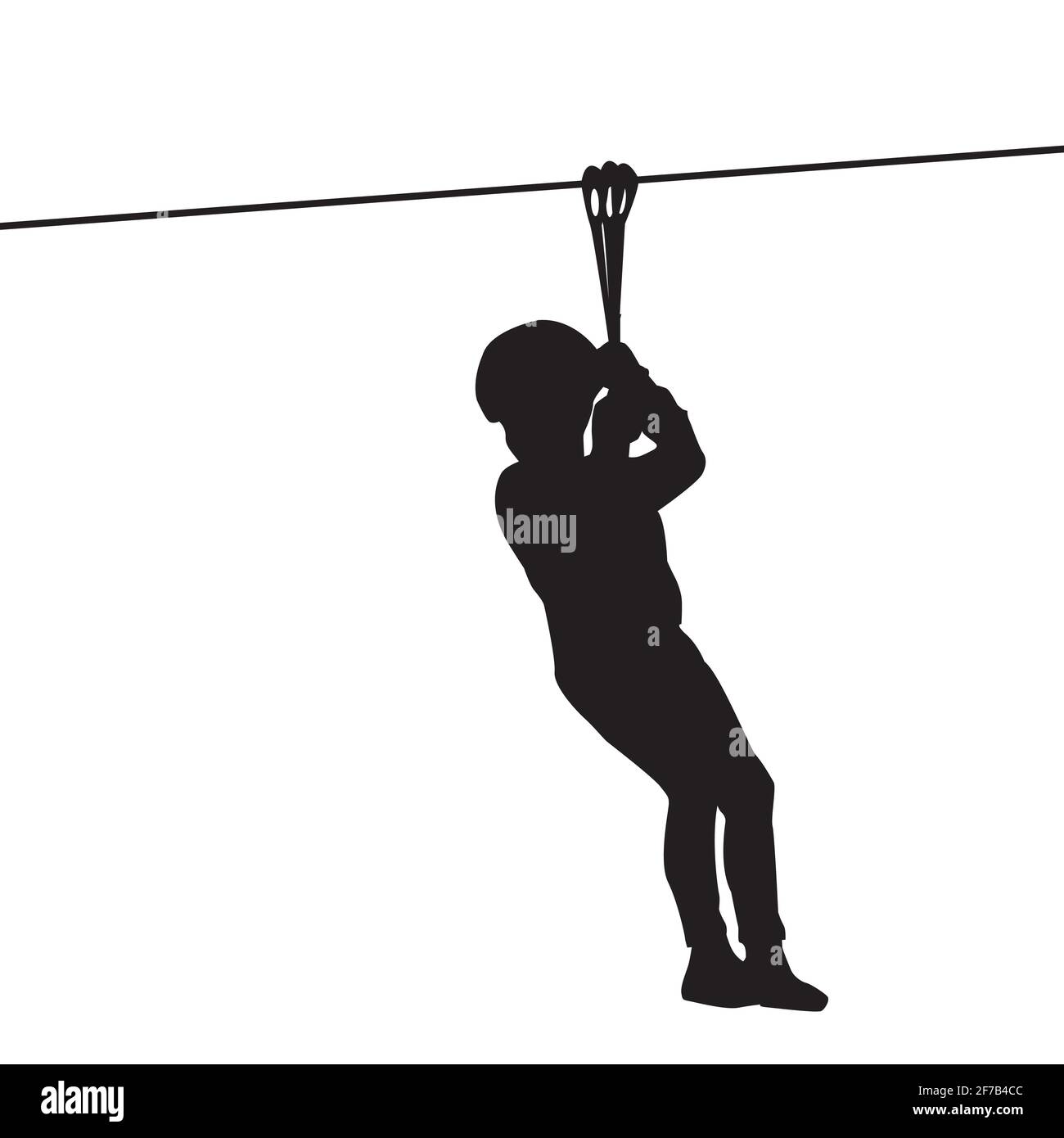 Black silhouette of a kid playing with a tyrolean traverse Stock Vector
