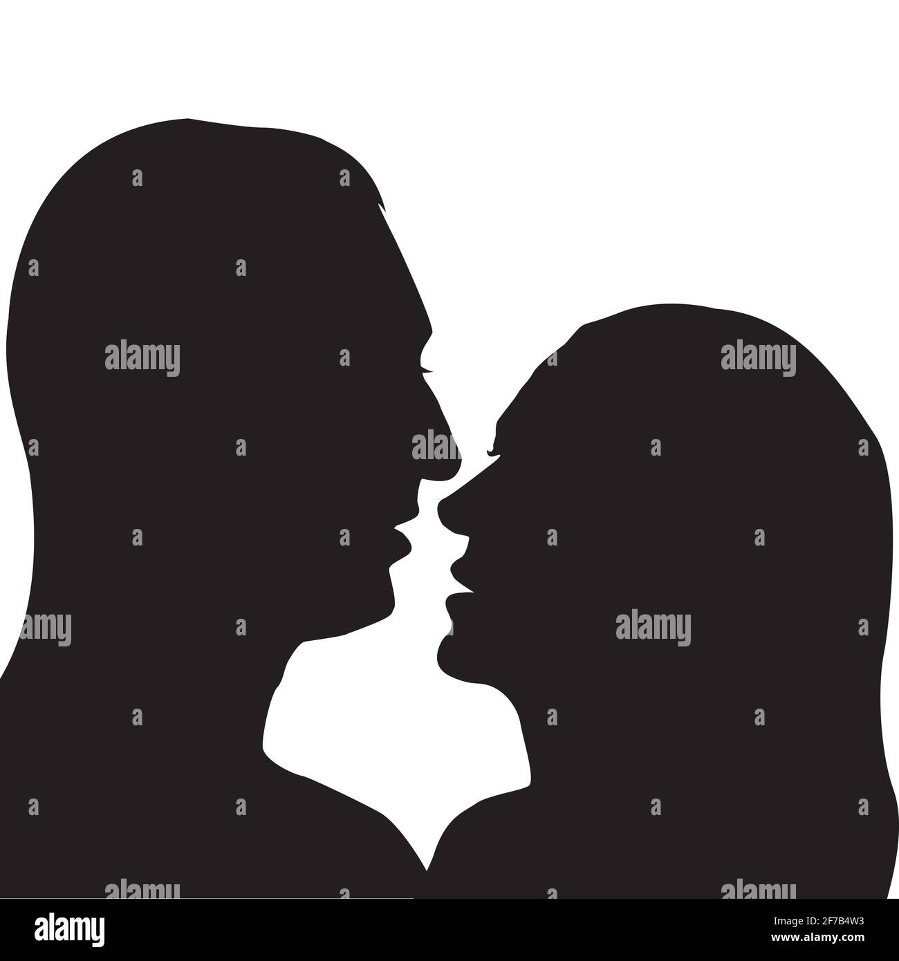 Silhouettes of man and woman preparing for a kiss Stock Vector