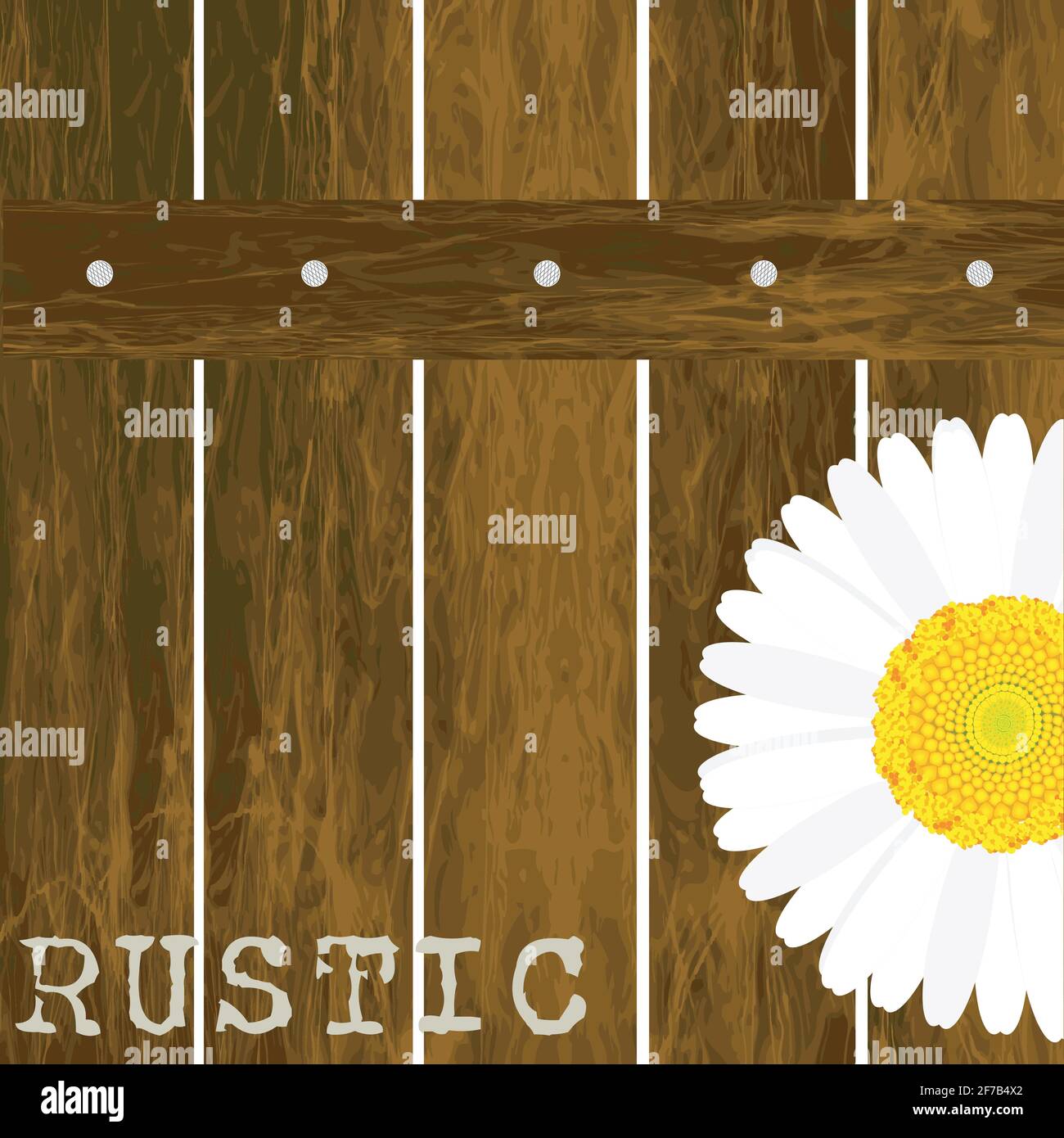 Rustic background with wooden fence and daisy Stock Vector