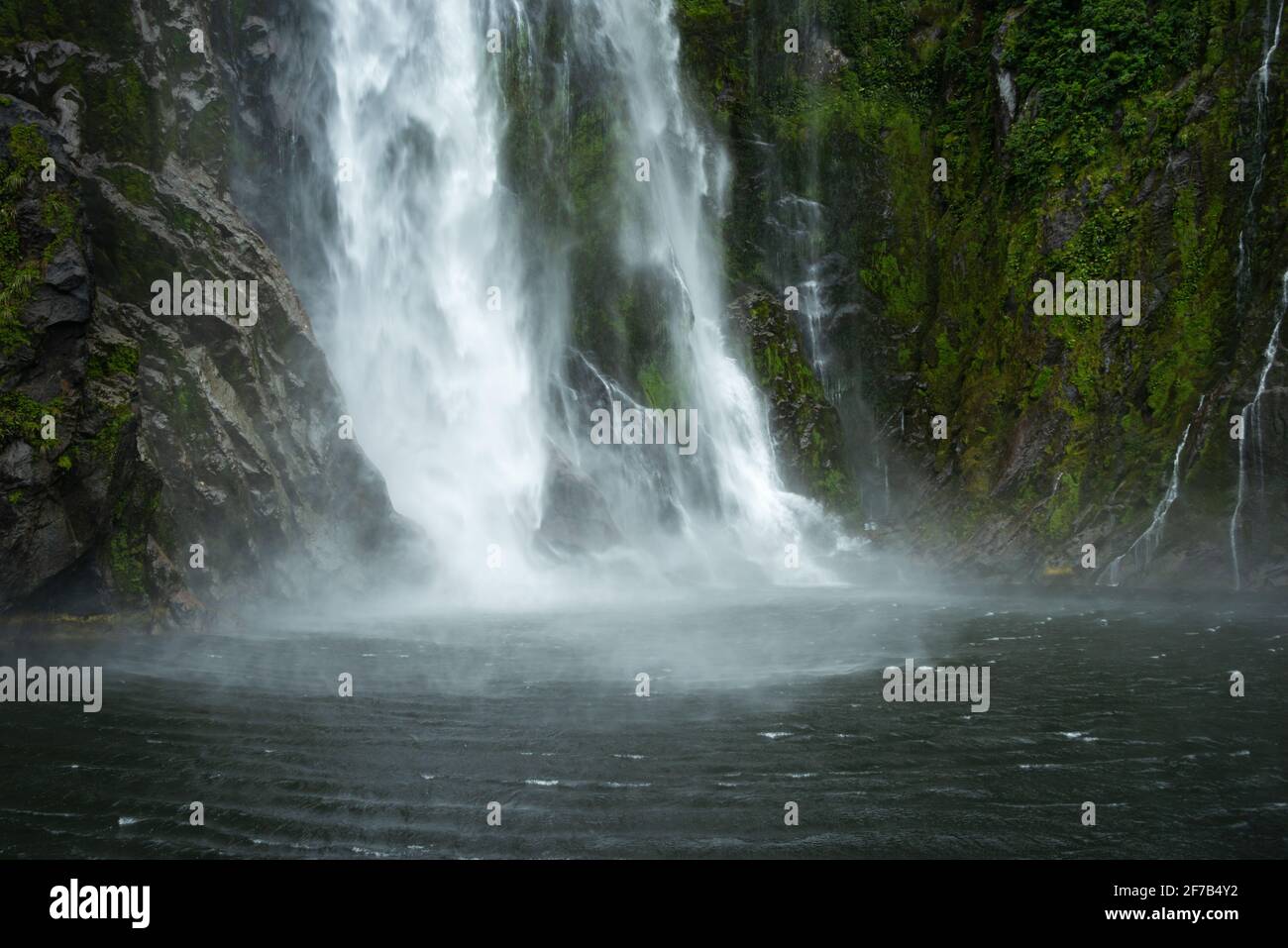 Base of Stirling Falls in Milford Sound New Zealand Stock Photo