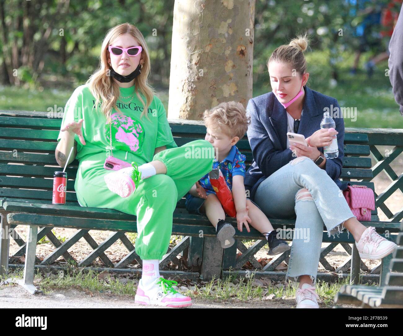 Chiara Ferragni with her sister and son Leone at Parco Sempione Stock