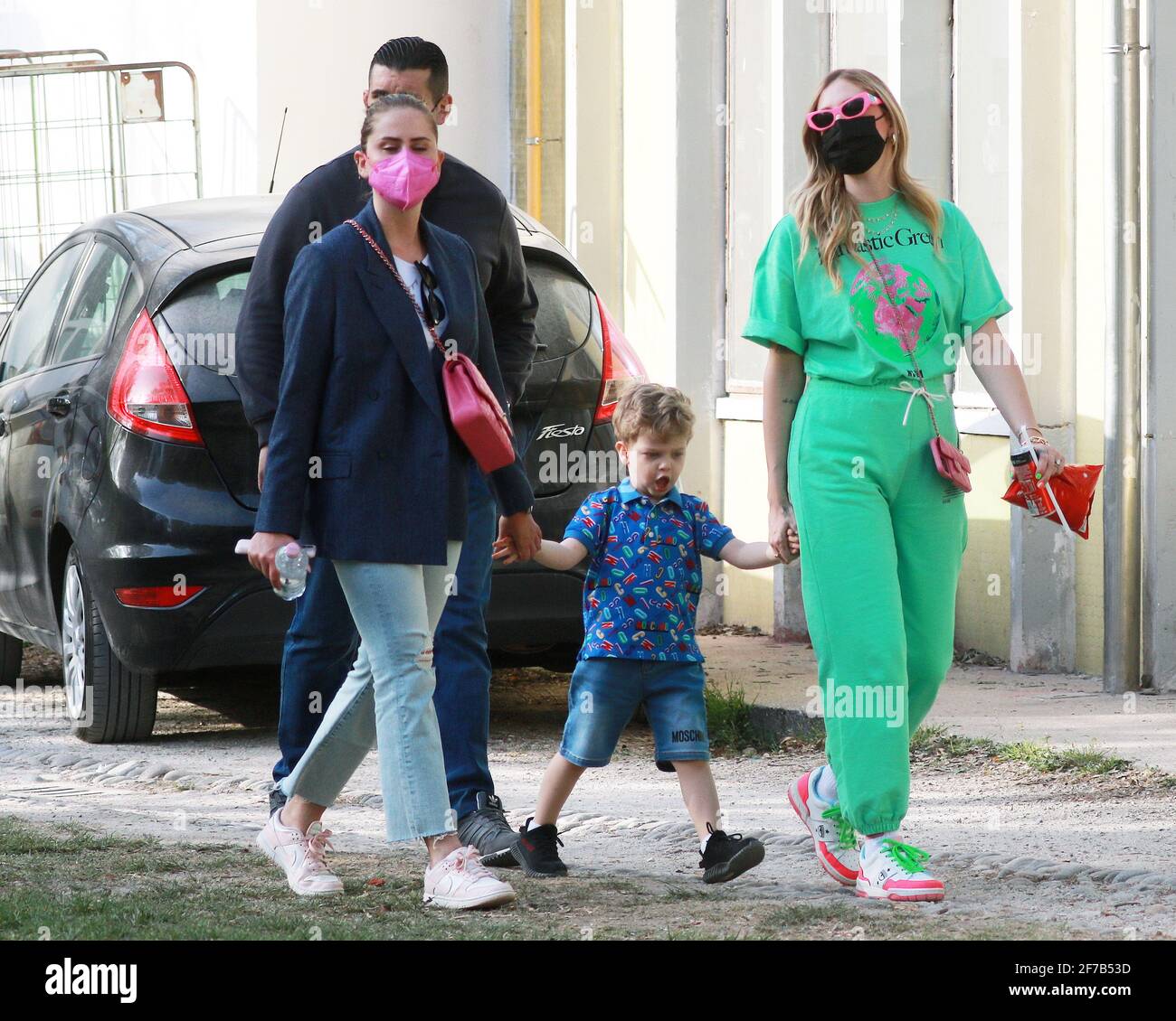 Chiara Ferragni with her sister and son Leone at Parco Sempione Stock