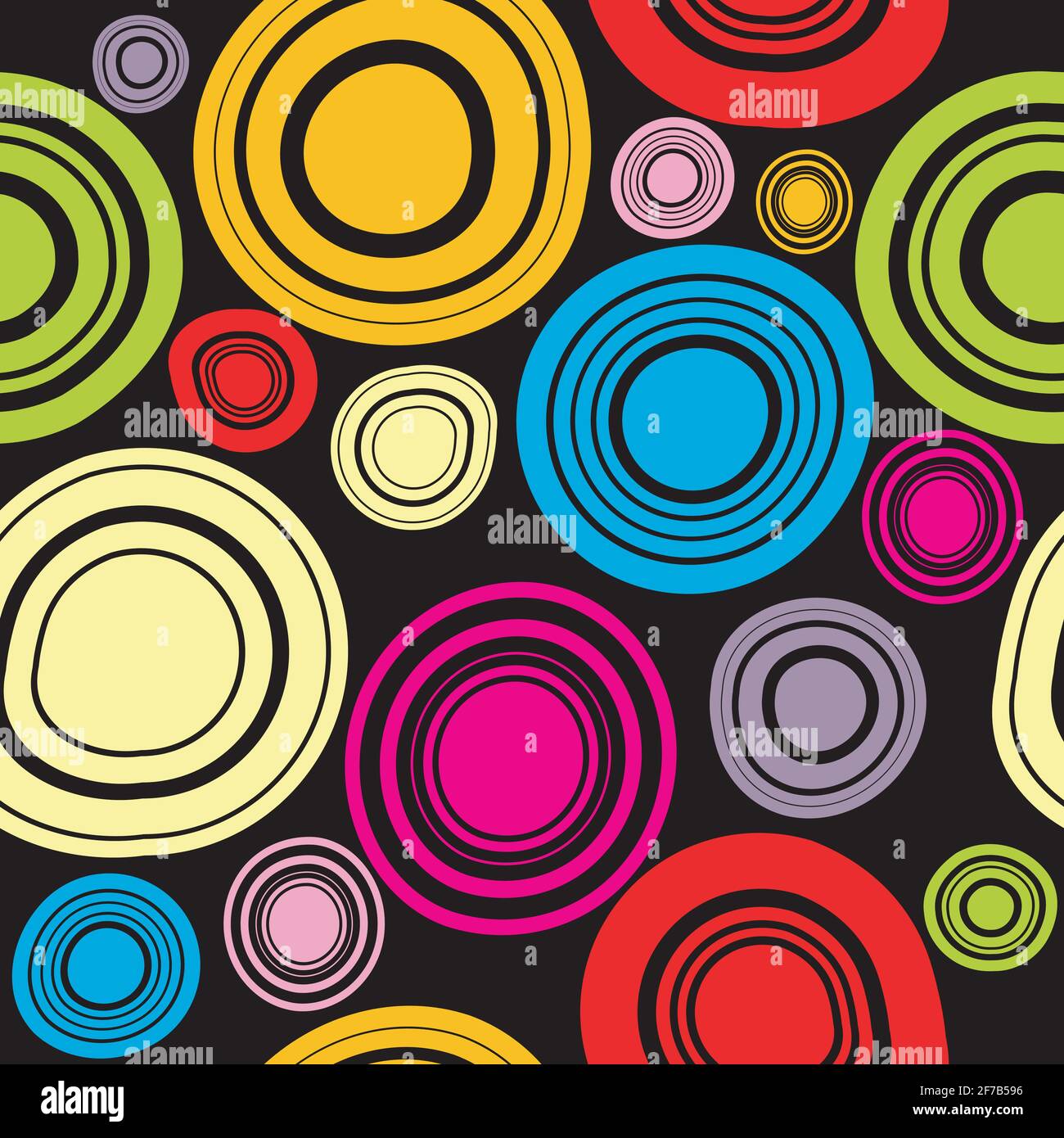 Colorful circles seamless pattern on black background Stock Vector
