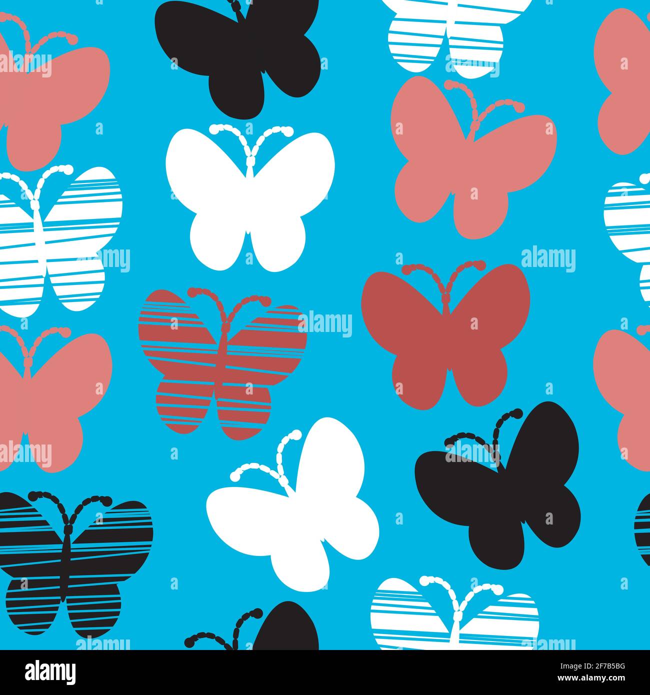 Stylized butterflies on blue background, seamless pattern Stock Vector