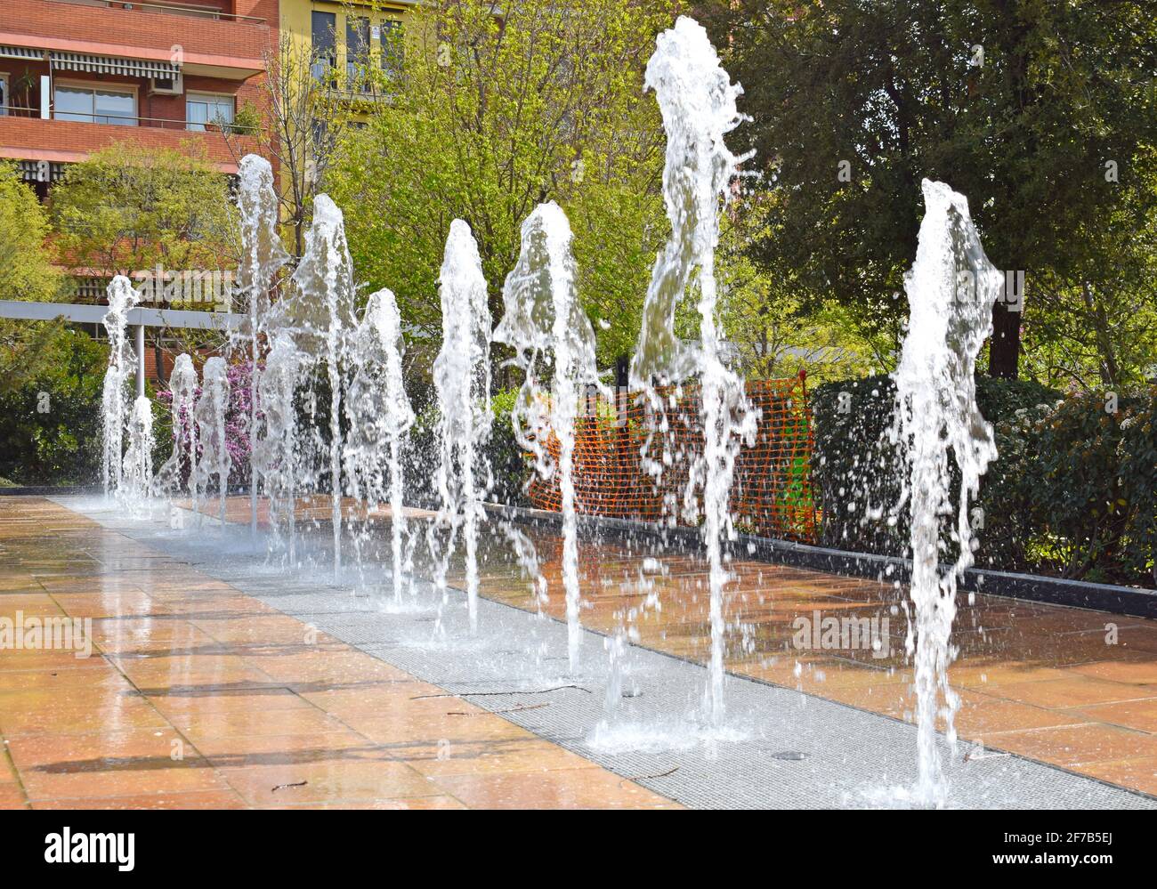 Water fountain in public park, Barcelona Spain Stock Photo