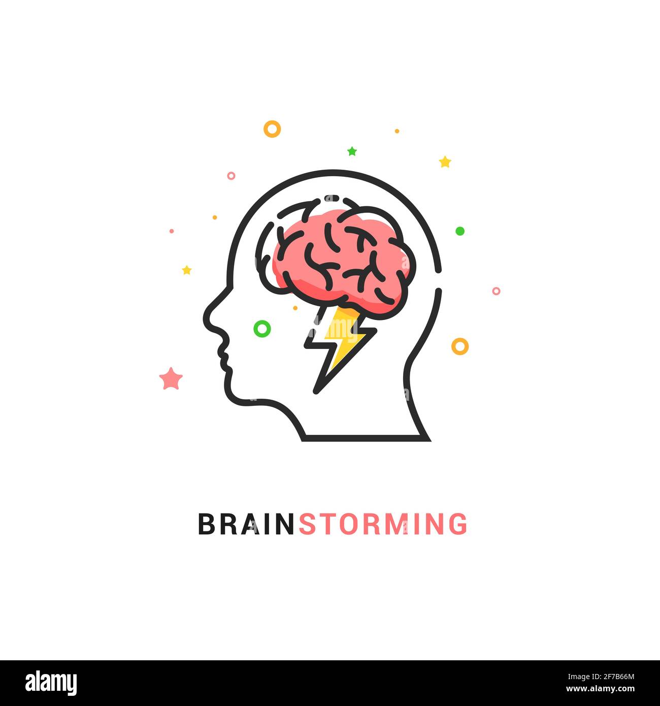 Brainstorm vector icon idea. Brain storm lighting power creative concept, mind illustration Stock Vector