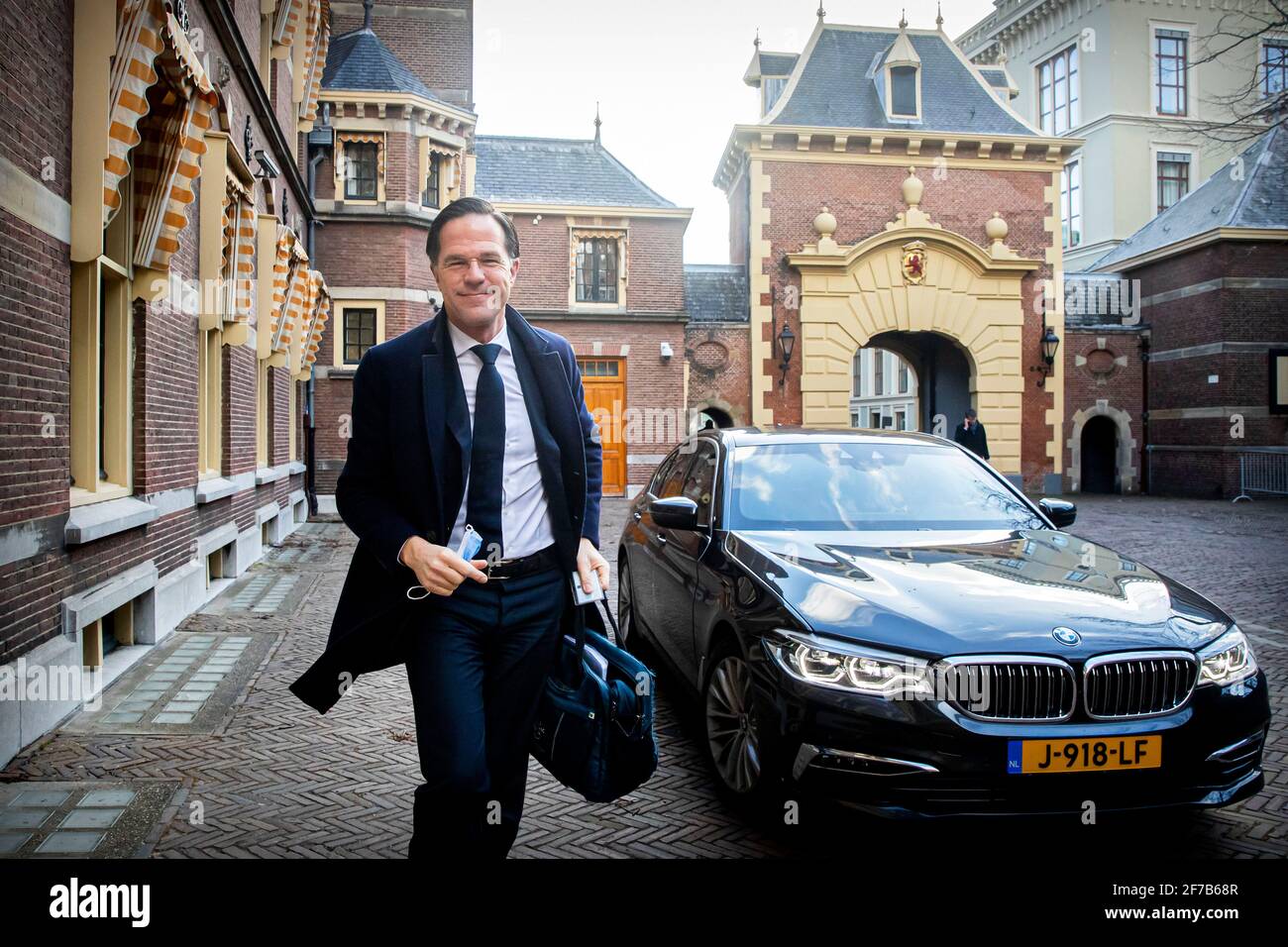 The Hague, Netherlands. 06th Apr, 2021. Dutch prime minister Mark Rutte arrives het the ministry ahead the debate about the formation of his new cabinet, 6 April 2021. Photo: Patrick van Katwijk/ | Credit: dpa picture alliance/Alamy Live News Stock Photo