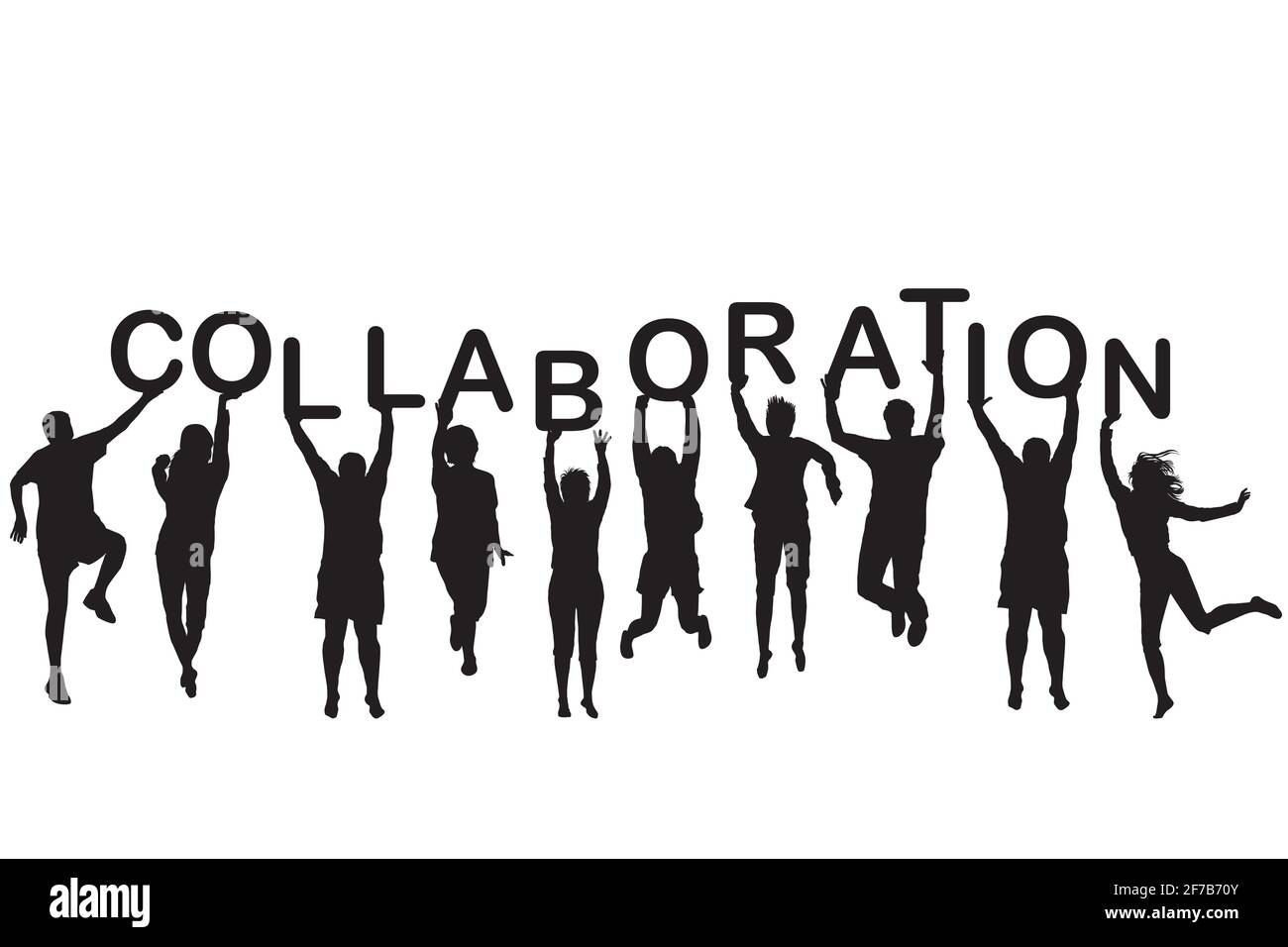 People silhouettes holding letter with word Collaboration Stock Vector
