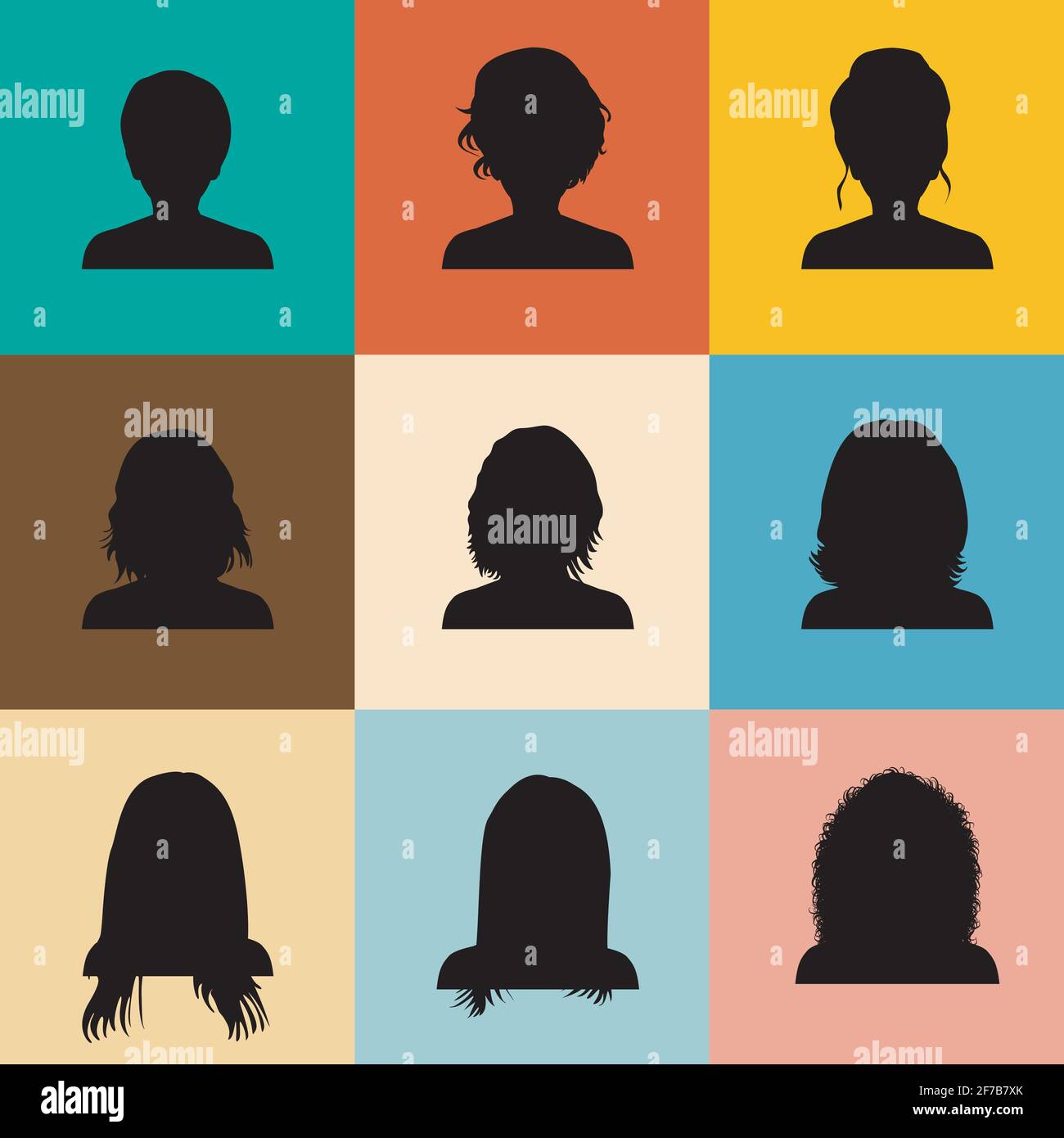 Vintage background with different types of women hairstyle Stock Vector
