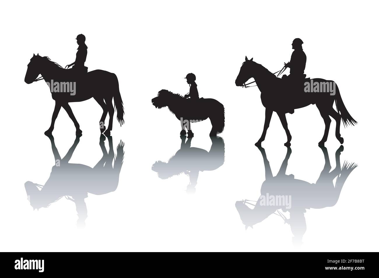 Family silhouettes riding horses and pony Stock Vector