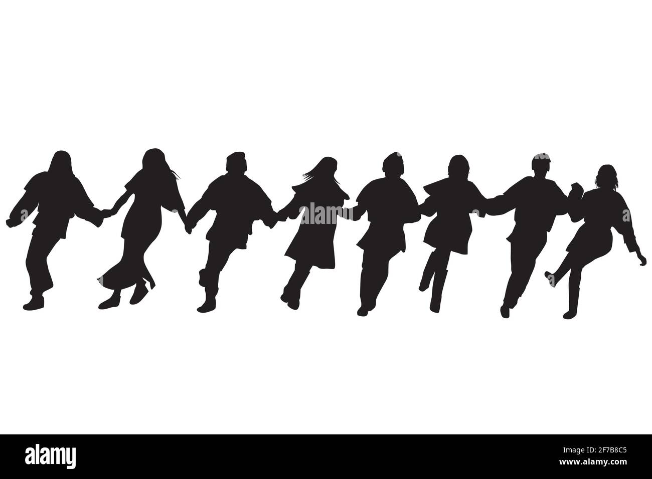 Silhouettes of dancers performing a folklore dance Stock Vector