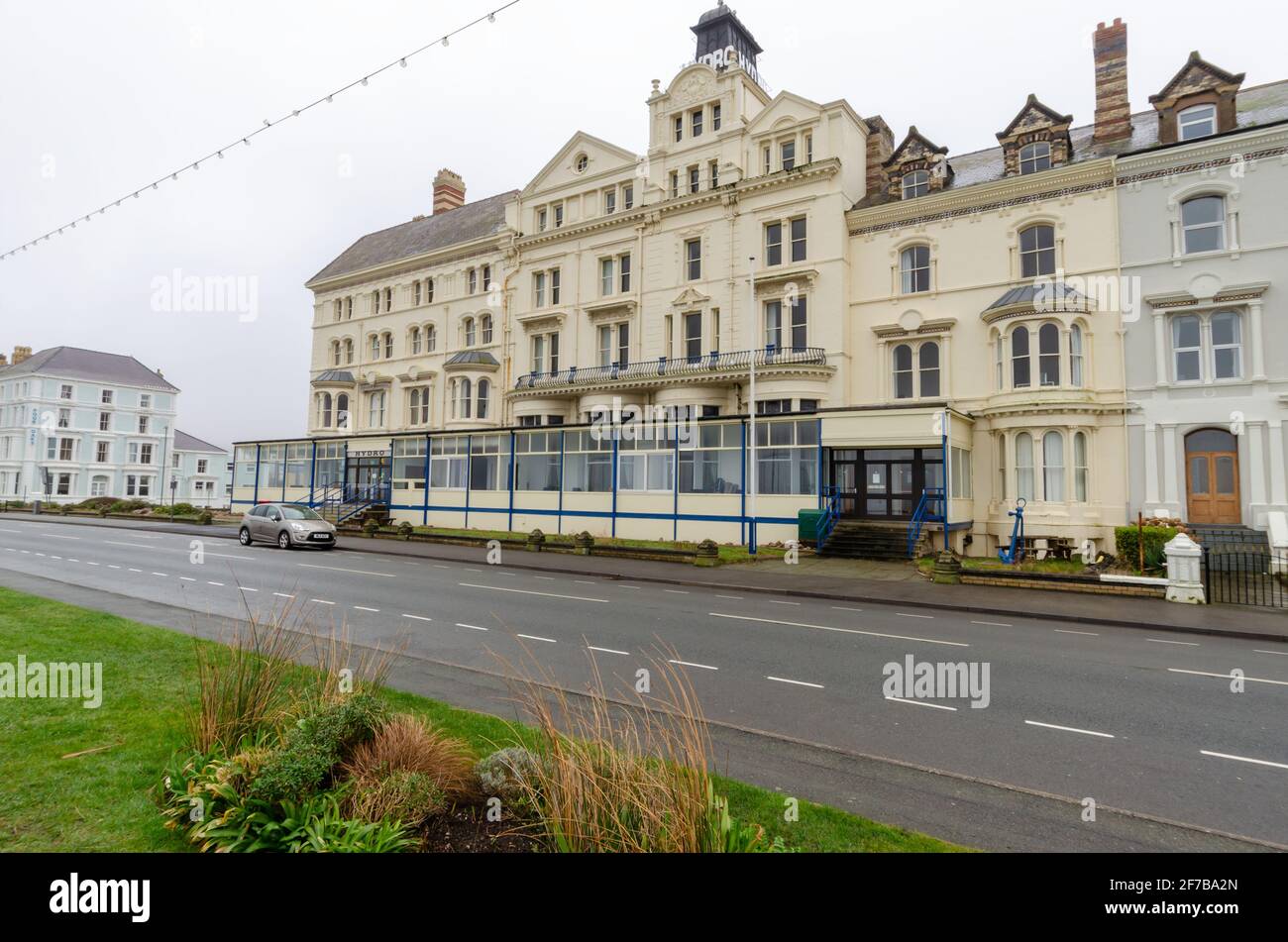Llandudno, UK: Mar 18, 2021: The Hydro Hotel located on the promenade is part of the LeisurePlex Group. Built in 1873 as a winter residence and centre Stock Photo