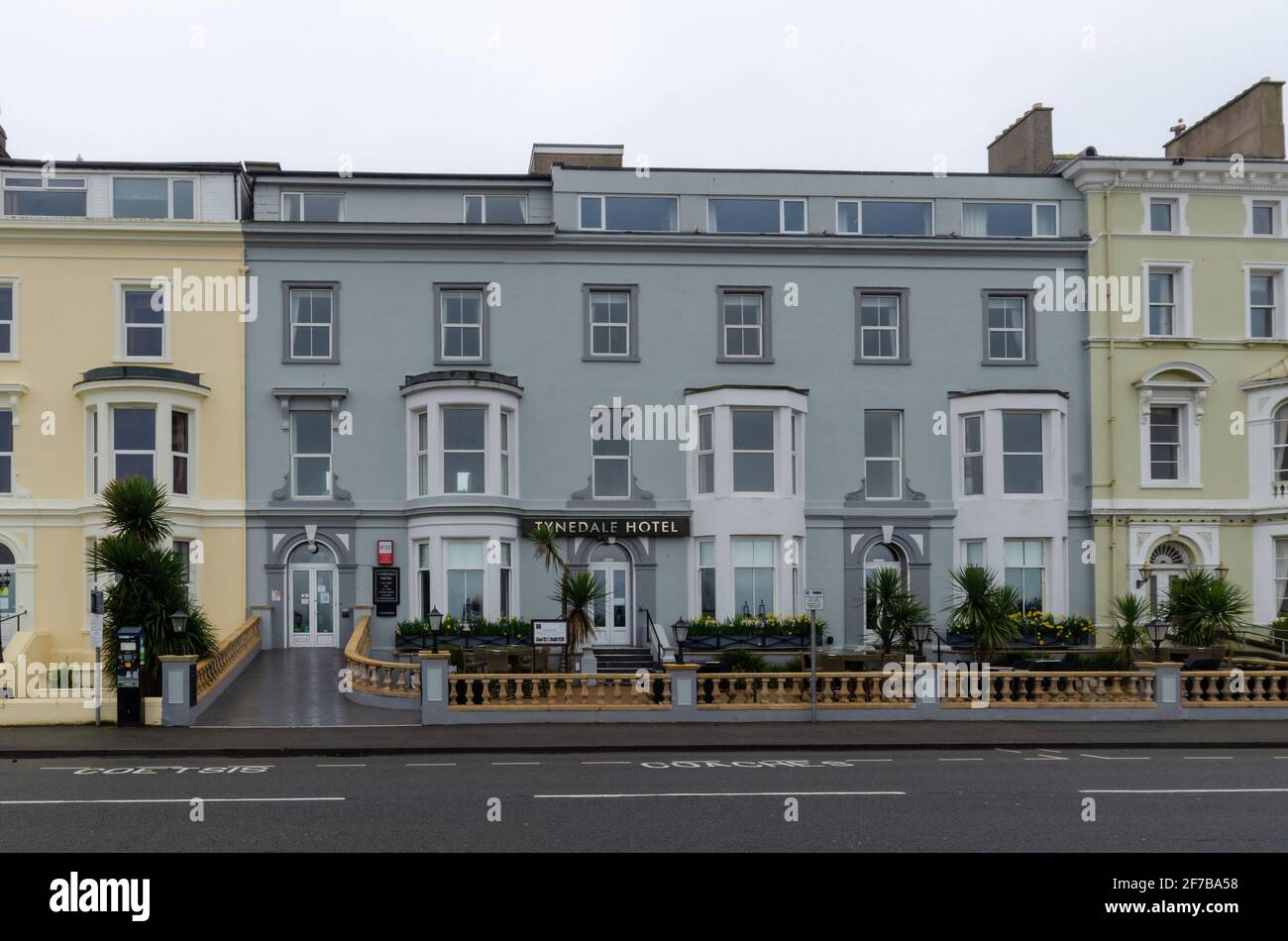Llandudno, UK: Mar 18, 2021: The Tynedale Hotel located on the promenade is independently owned accommodation. The hotel has been offering mock cruise Stock Photo
