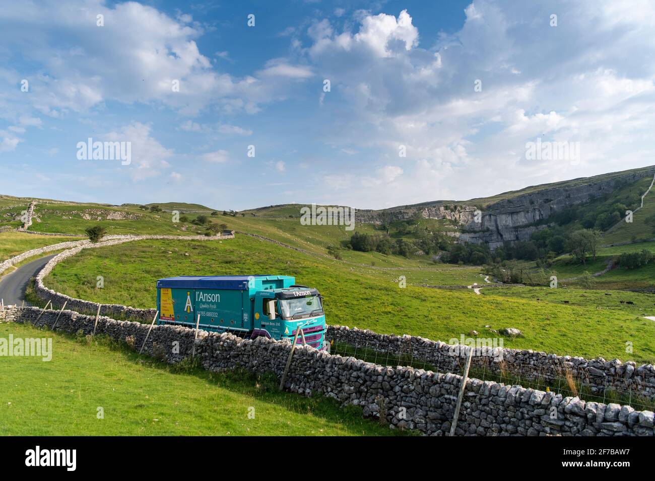 Livestock feed wagon making deliveries to farms in the Yorkshire Dales