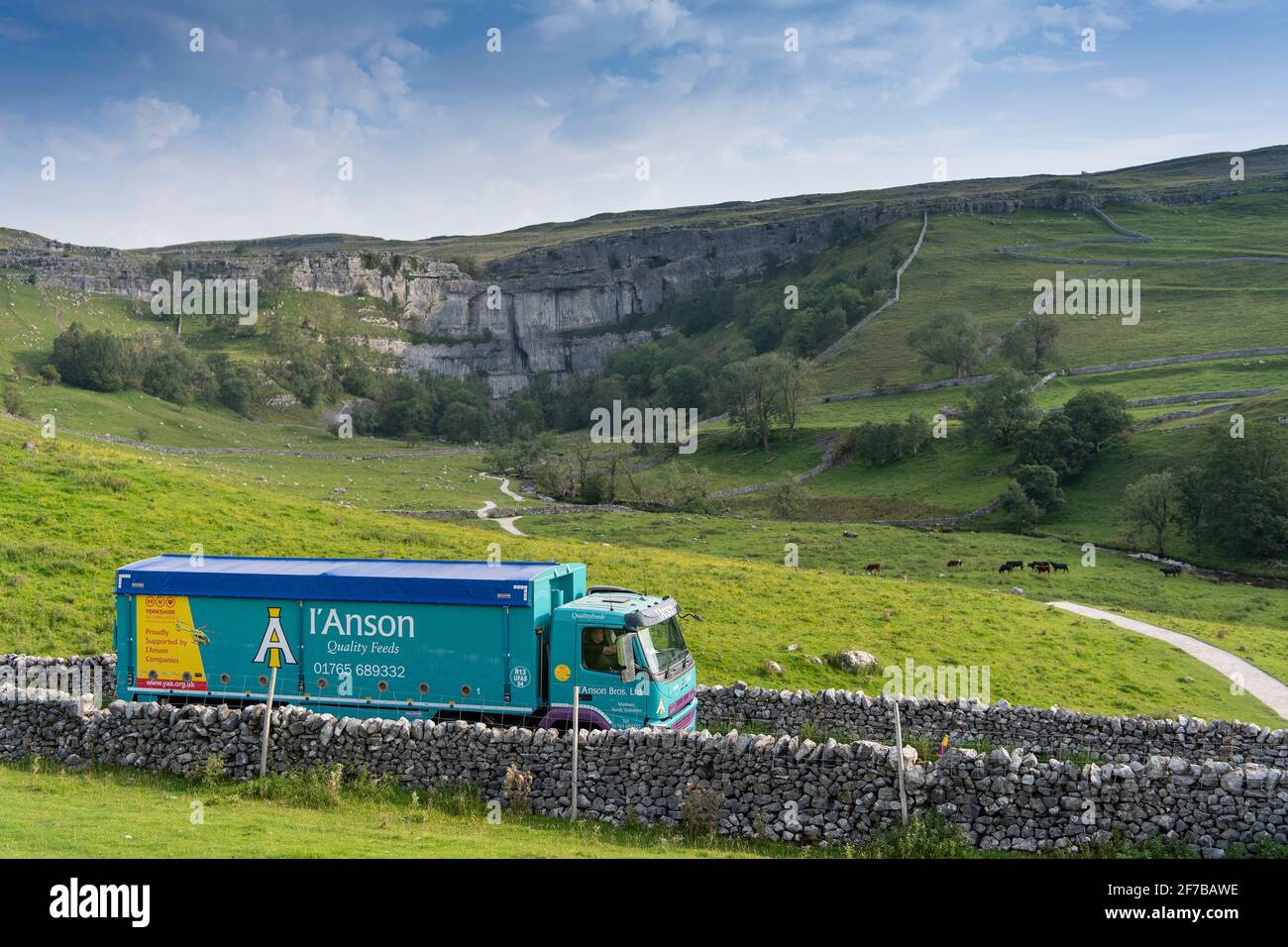 Livestock feed wagon making deliveries to farms in the Yorkshire Dales