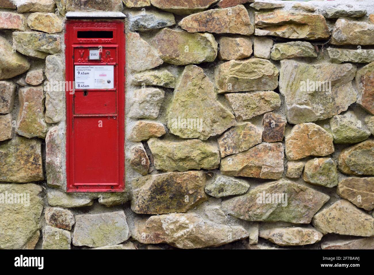 Post Box & Stone Wall landscape Stock Photo