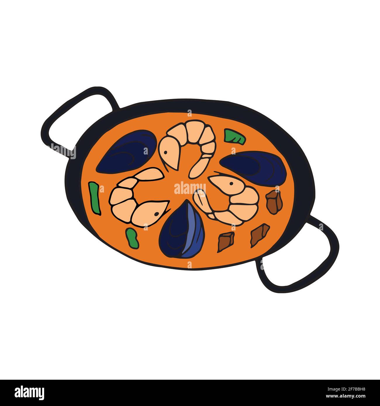 Vector handdrawn paella. Spanish cuisine dish. Design sketch element