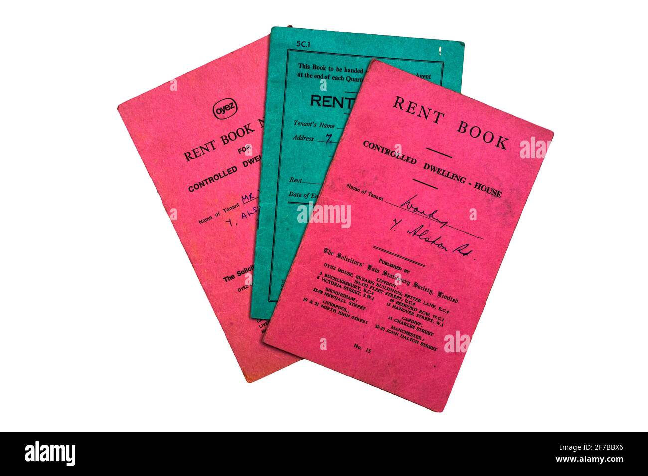 Rent books for rent controlled housing in London in the 1960s. Stock Photo