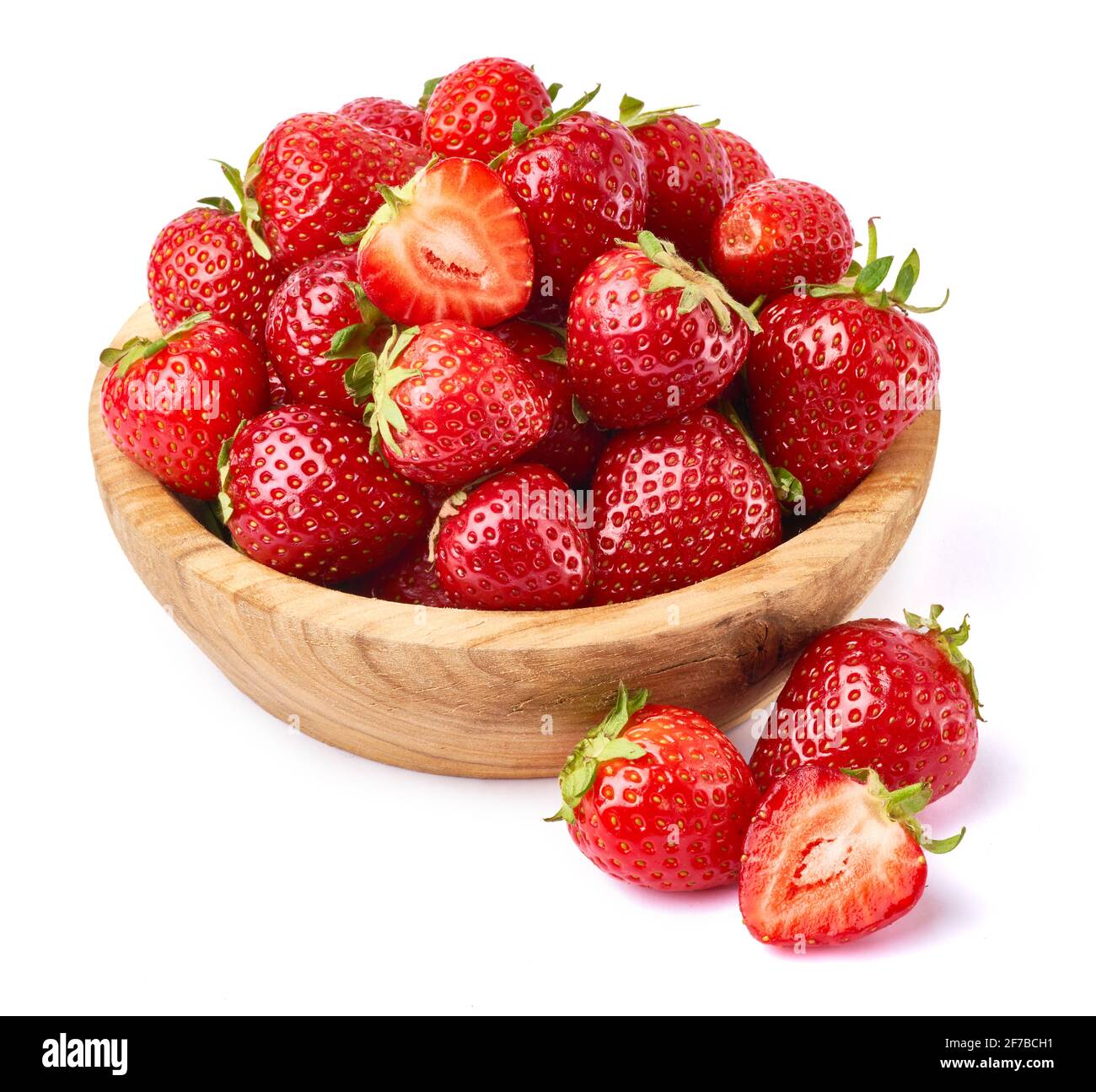 Wooden bowl of Fresh strawberry isolated on white background Stock ...