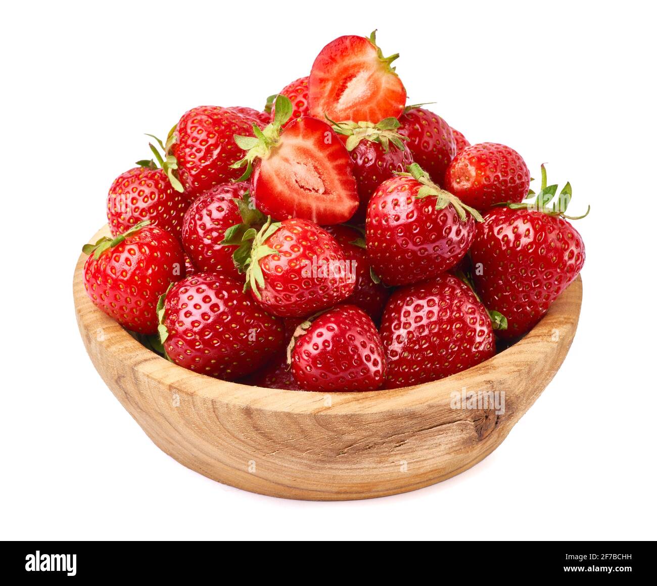 Wooden bowl of Fresh strawberry isolated on white background Stock ...