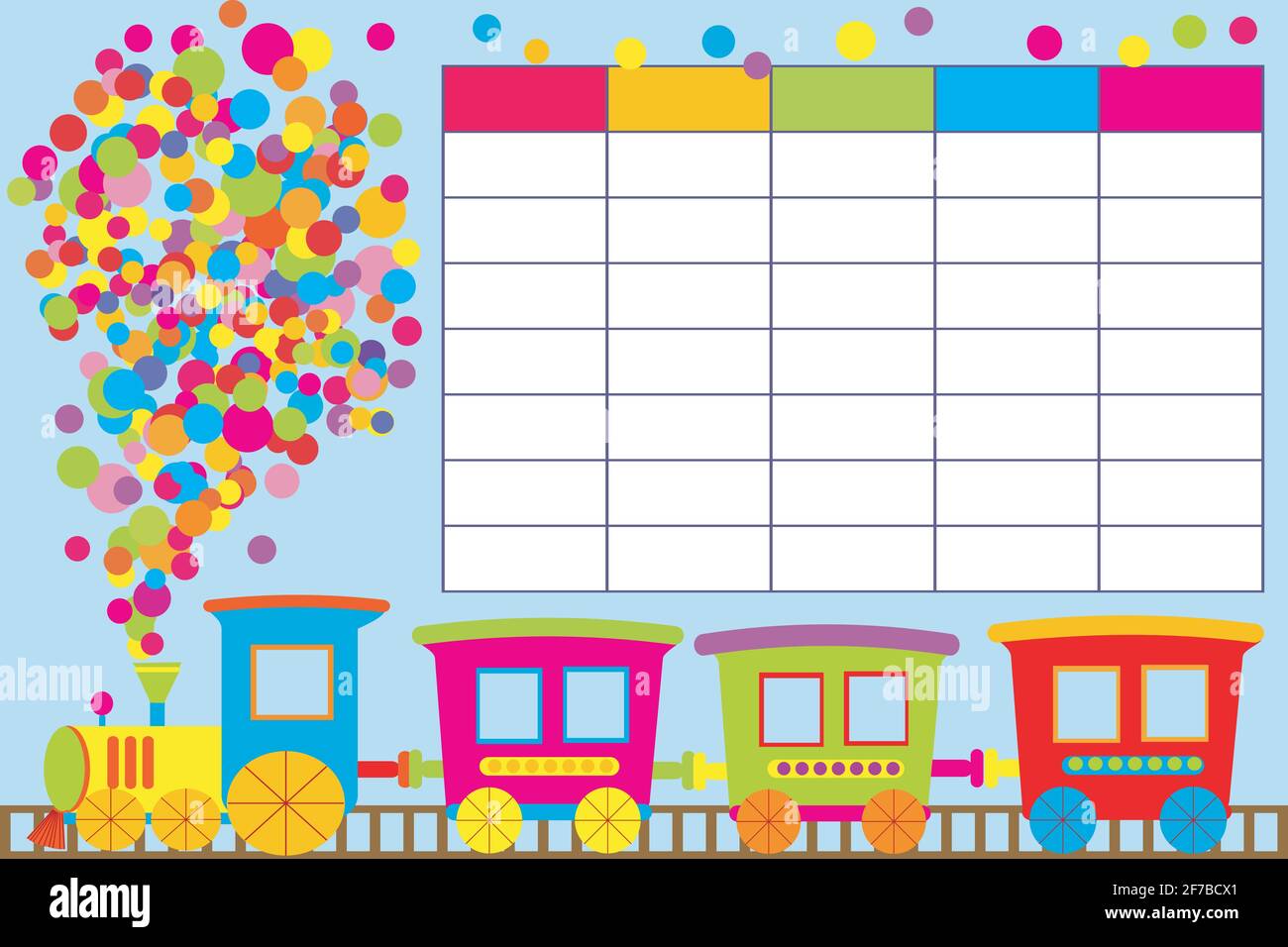 School timetable with cartoon train Stock Vector