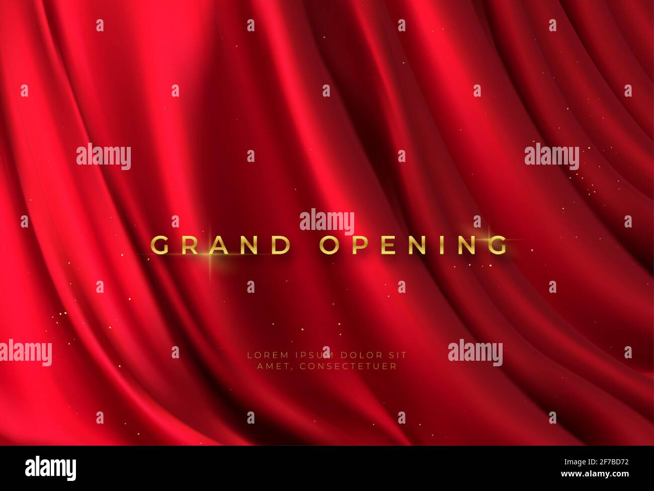 Red curtain and golden lettering Grand Opening 3d realistic background. Elegant celebration event design. Vector illustration Stock Vector