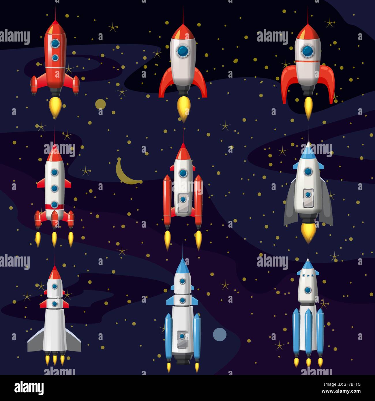 Set space rocket, spaceship, space background, cartoon style, Vector  illustration Stock Vector Image & Art - Alamy