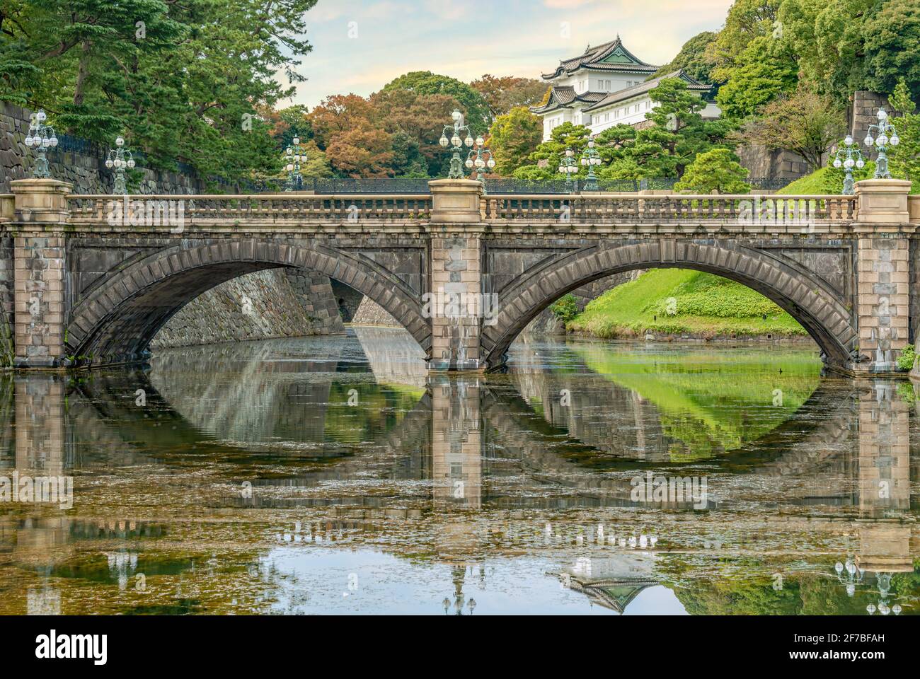 Seimon Ishibashi Bridge and Nishinomaru Gate at Imperial Palace seen Kokyogaien National Gardens, Tokyo, Japan Stock Photo
