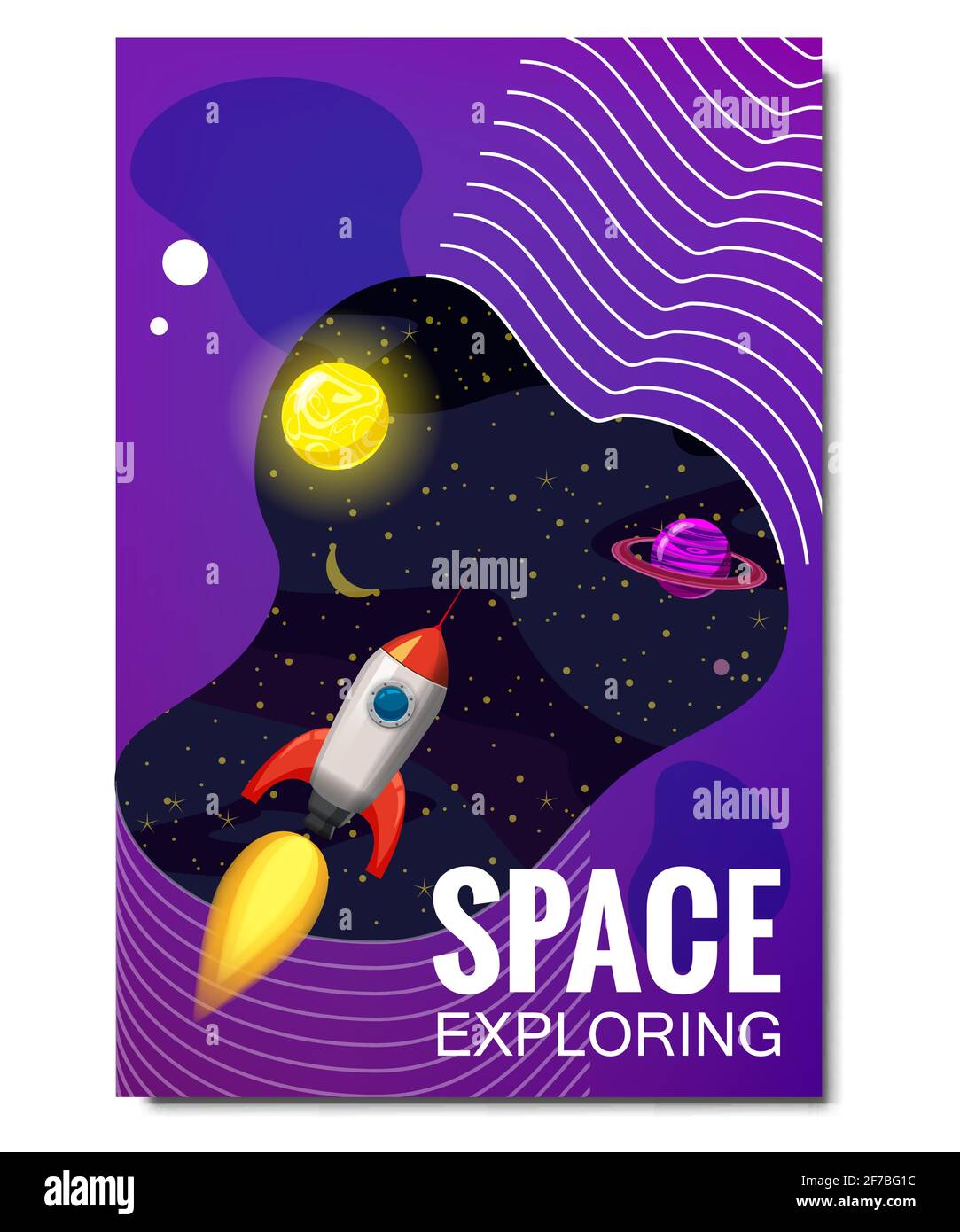 Space rocket space travel, exploration of the universe, other planets, flying rockets, stars of distant galaxies, template of flyear, magazines Stock Vector