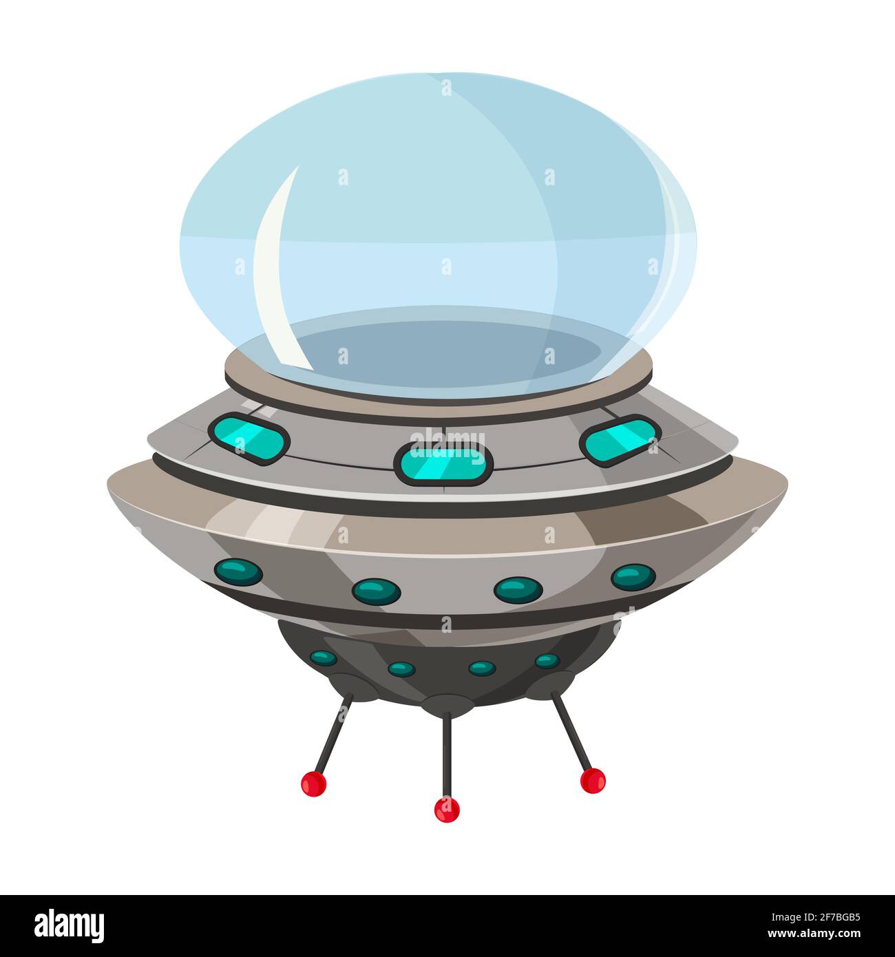 Ufo flying spaceship isolated on white cartoon style. Alien transport ...