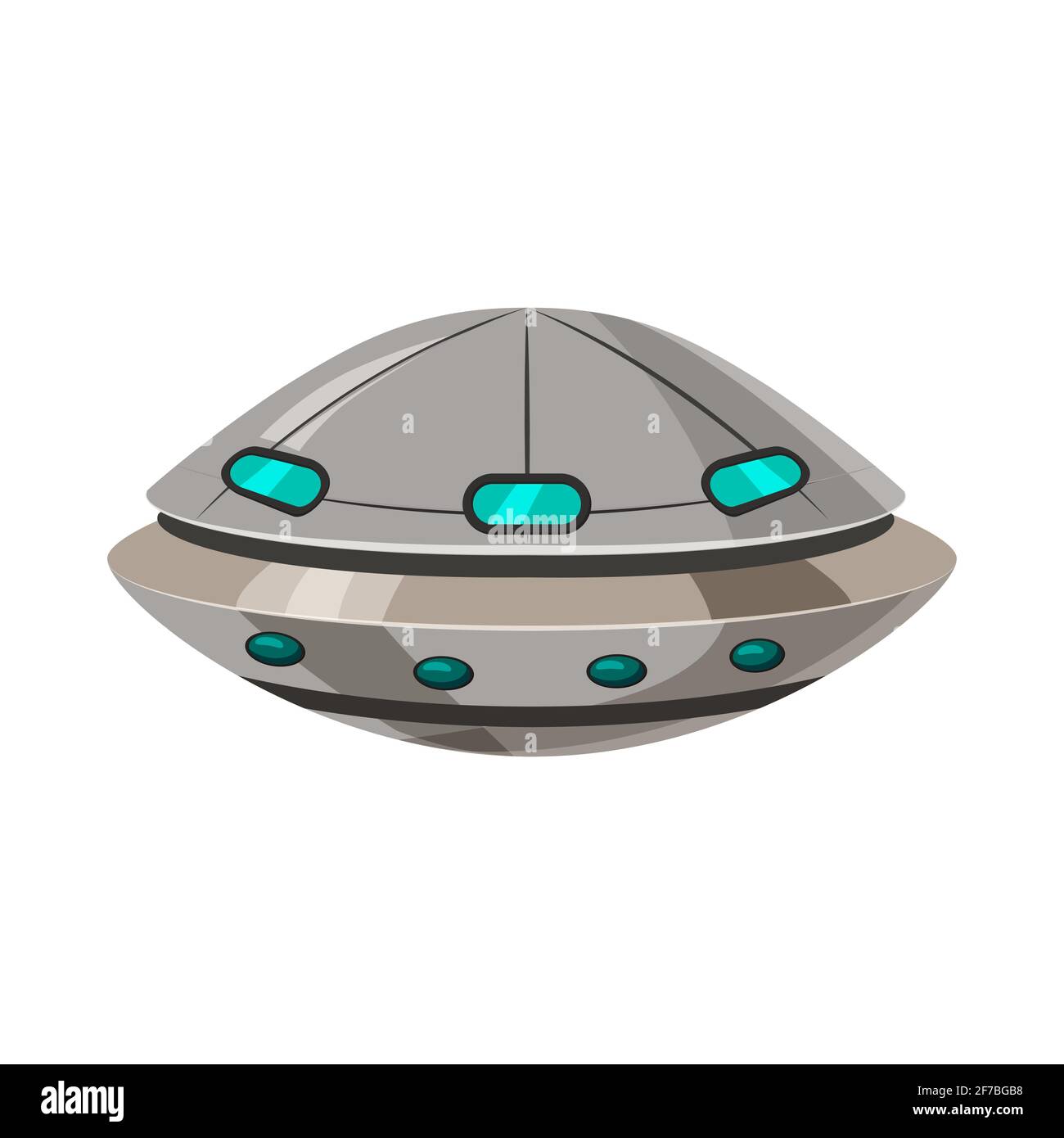 Ufo flying spaceship isolated on white cartoon style. Alien transport ...