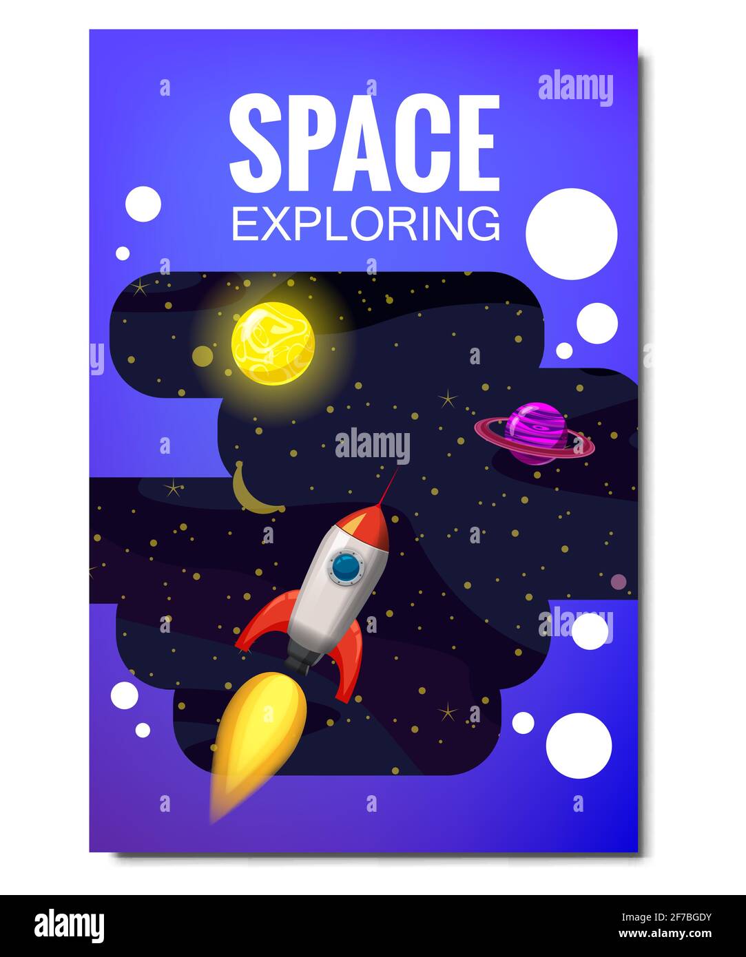 Space rocket space travel, exploration of the universe, other planets, flying rockets, stars of distant galaxies, template of flyear, magazines Stock Vector