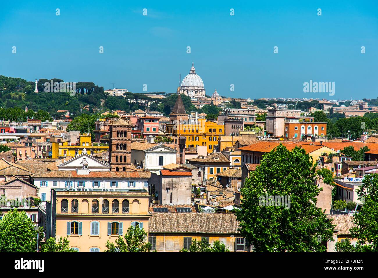 View of Saint Peter Dome from Giardino degli Aranci, Orange Garden, Aventine hill, Turist, Rome, Lazio, Italy, Europe Stock Photo
