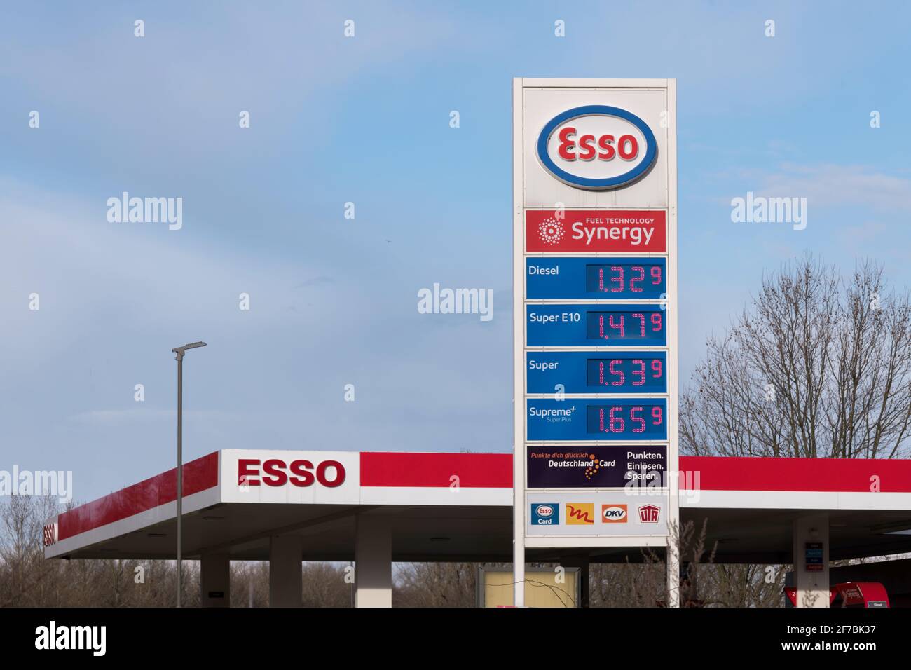 Germany , Cottbus , 27.03.2021 , Price board at an ESSO gas station Stock Photo