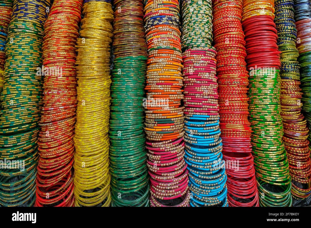 Bracelets at a market stall in Kunduli, Odisha, India. Stock Photo