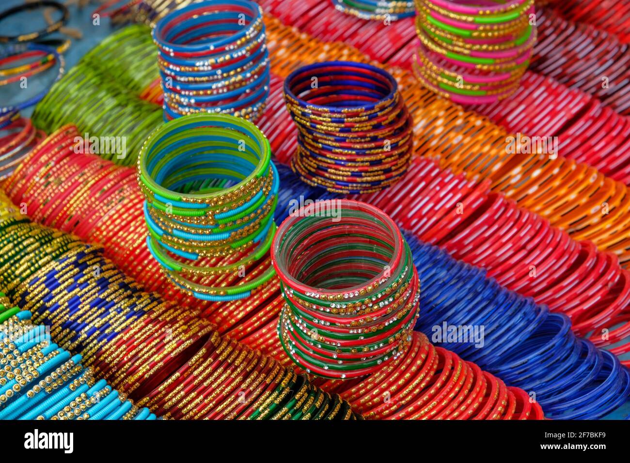 Bracelets at a market stall in Kunduli, Odisha, India. Stock Photo
