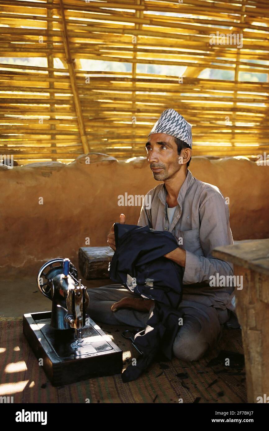 village tailor in the village of Sultibari , Nepal, Kosice, Sultibari Stock Photo