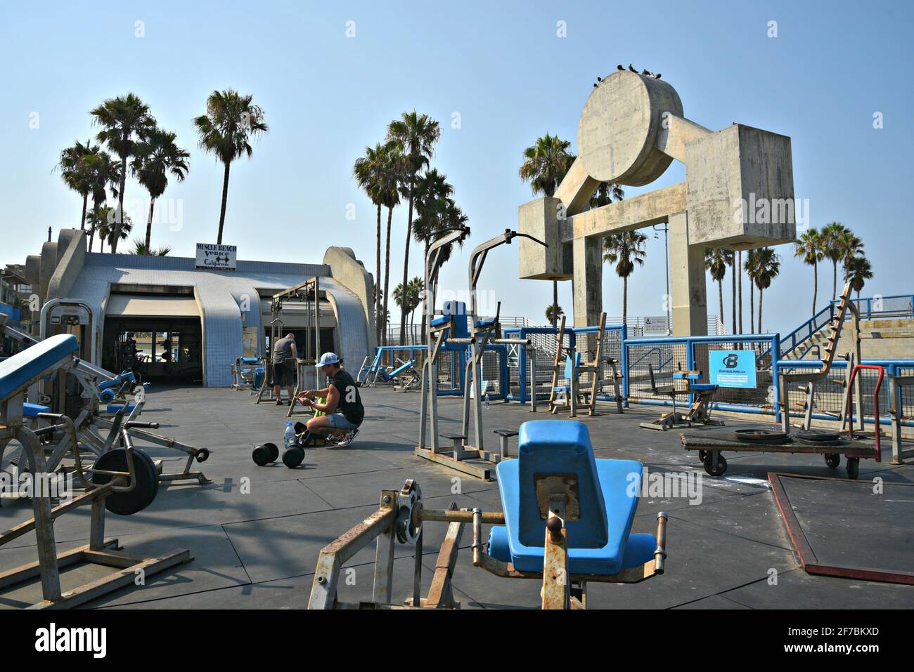 Bodybuilders working out at Muscle Beach, the original openair gym
