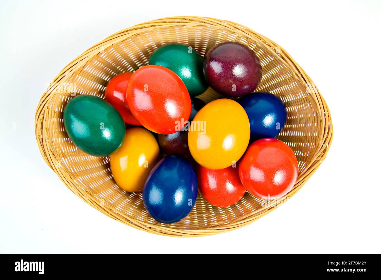 Easter eggs in a basket Stock Photo