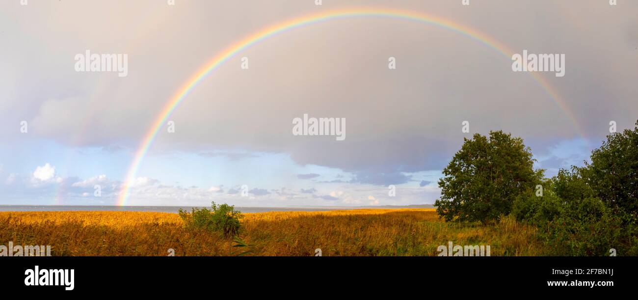 rainbow over the island Bock, Germany, Mecklenburg-Western Pomerania, Bisdorf Stock Photo