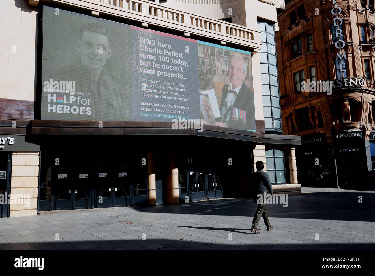 A Birthday Message For World War Two Veteran Charlie Pallett S 100th Birthday Is Displayed On The Giant Advertising Screen In Leicester Square London The 10 Second Message From Help For Heroes Pays