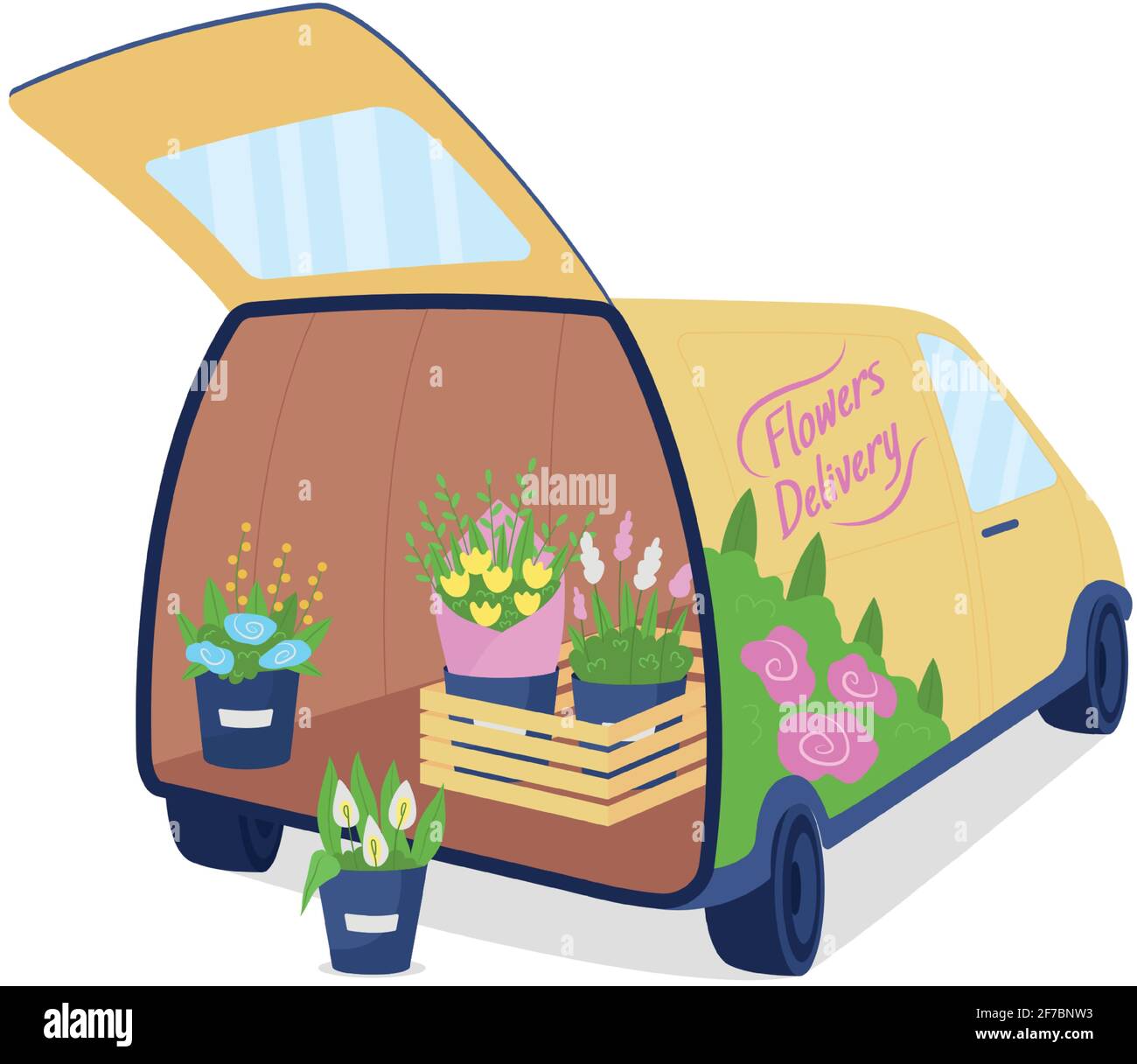 Flower delivery auto with opened trunk flat color vector object Stock  Vector Image & Art - Alamy