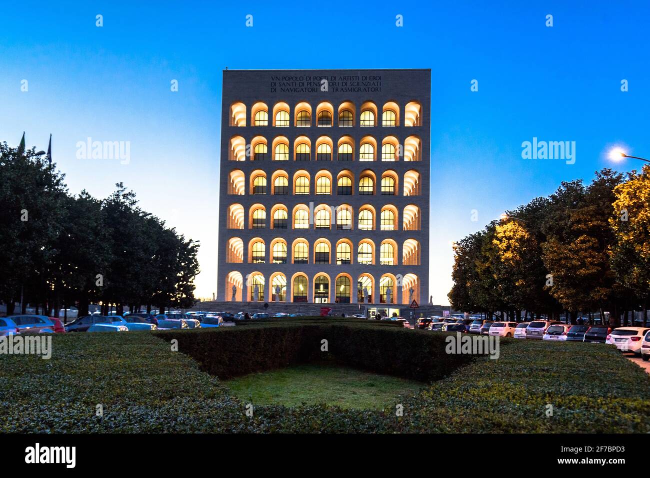 Palazzo della Civilta Italiana palace or square Colosseum at dusk, EUR, Rome, Lazio, Italy, Europe Stock Photo