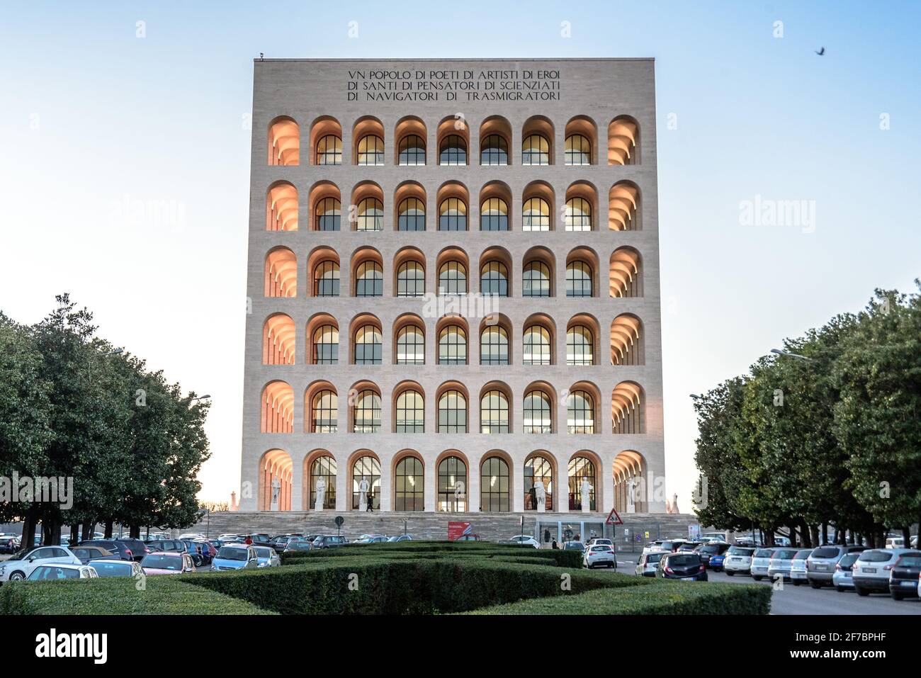Palazzo della Civilta Italiana palace or square Colosseum at dusk, EUR, Rome, Lazio, Italy, Europe Stock Photo