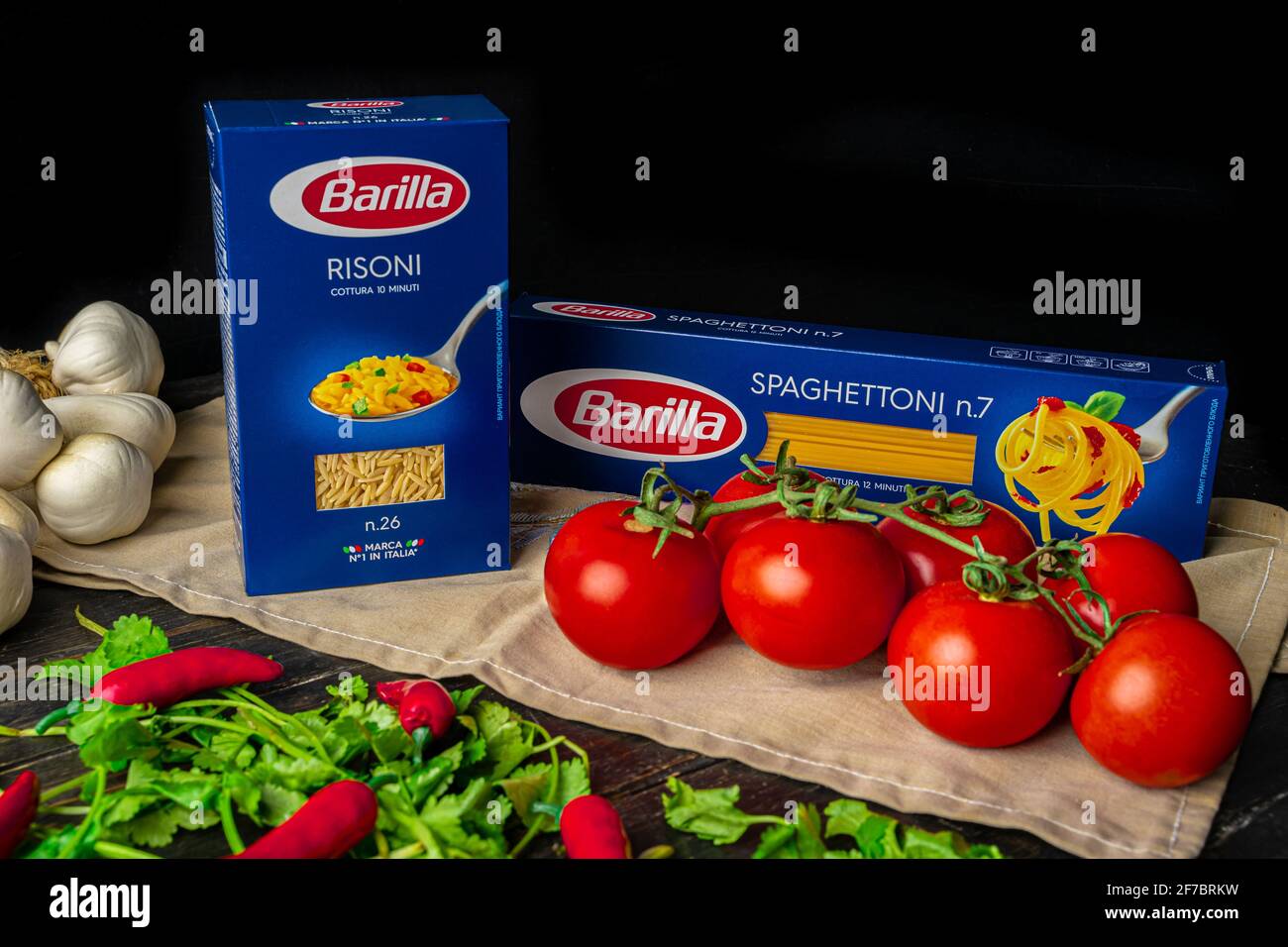 BARILLA products. Italian Italian spaghetti number 7 and pasta Risoni