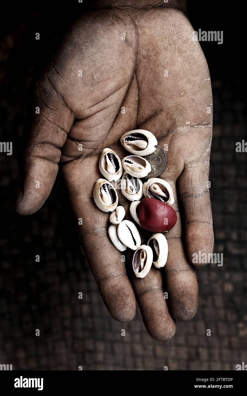 Cowrie shells are part of rituals in Africa Stock Photo