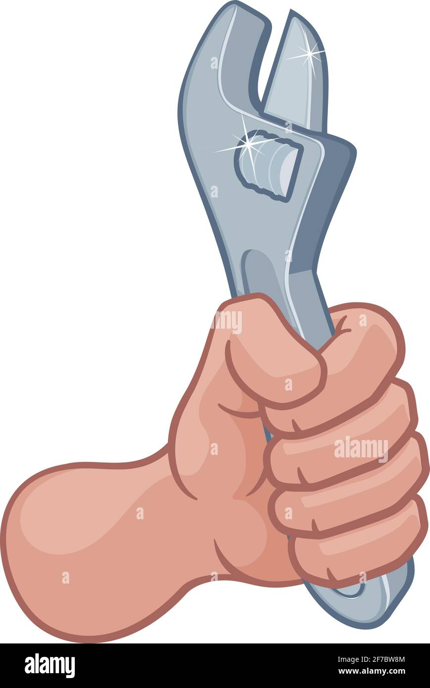 Plumber Mechanic Hand Fist Holding Spanner Wrench Stock Vector