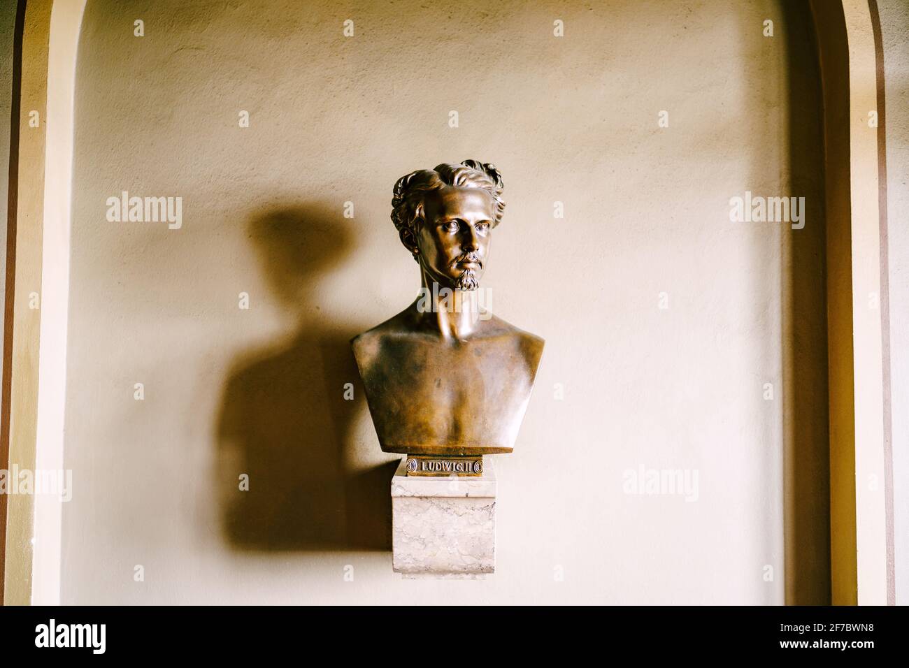 Sculpture in the form of a bust of Ludwig II Otto Friedrich Wilhelm of Bavaria close-up. Stock Photo