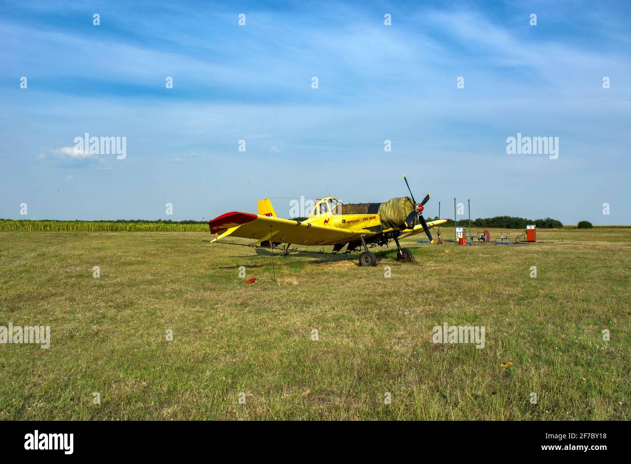 Zrenjanin, Ecka, Serbia, August 04,2015.Old airport and an old plane that occasionally flies for tourist, school or agricultural needs. Stock Photo
