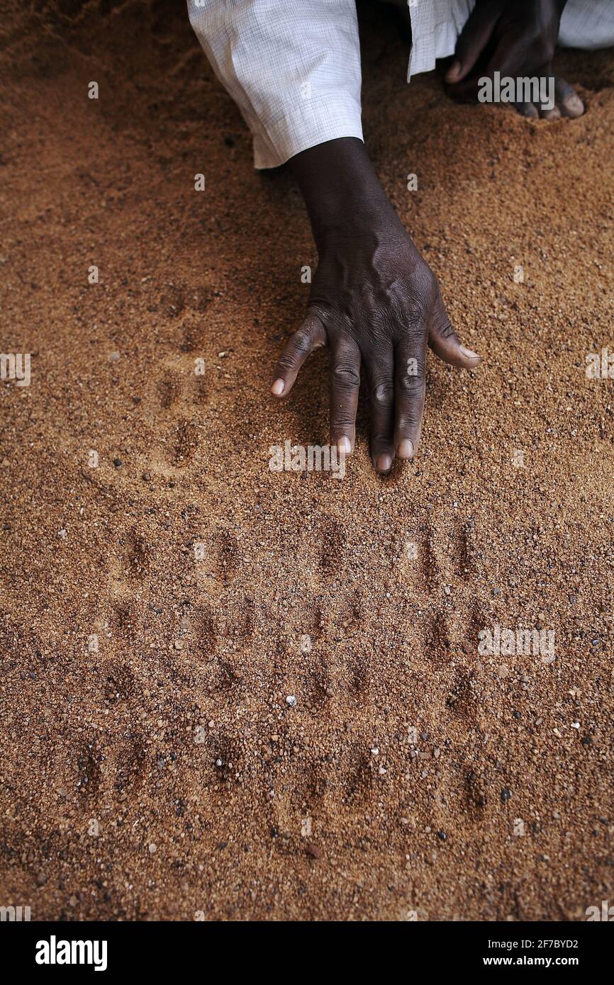 markings in the ground fortune teller Mali, West Africa. Stock Photo